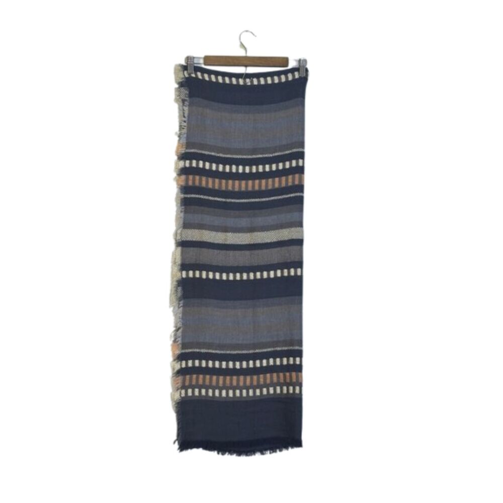 Handloom Striped Woven Scarf OS Rectangle Bohemian Textile Beachy Coastal Resort